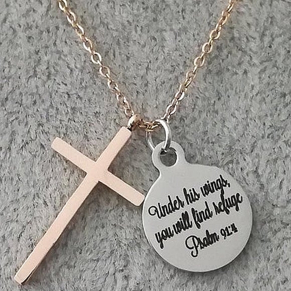 Scripture Jewellery Jewelry - Christian rose gold scripture cross necklace